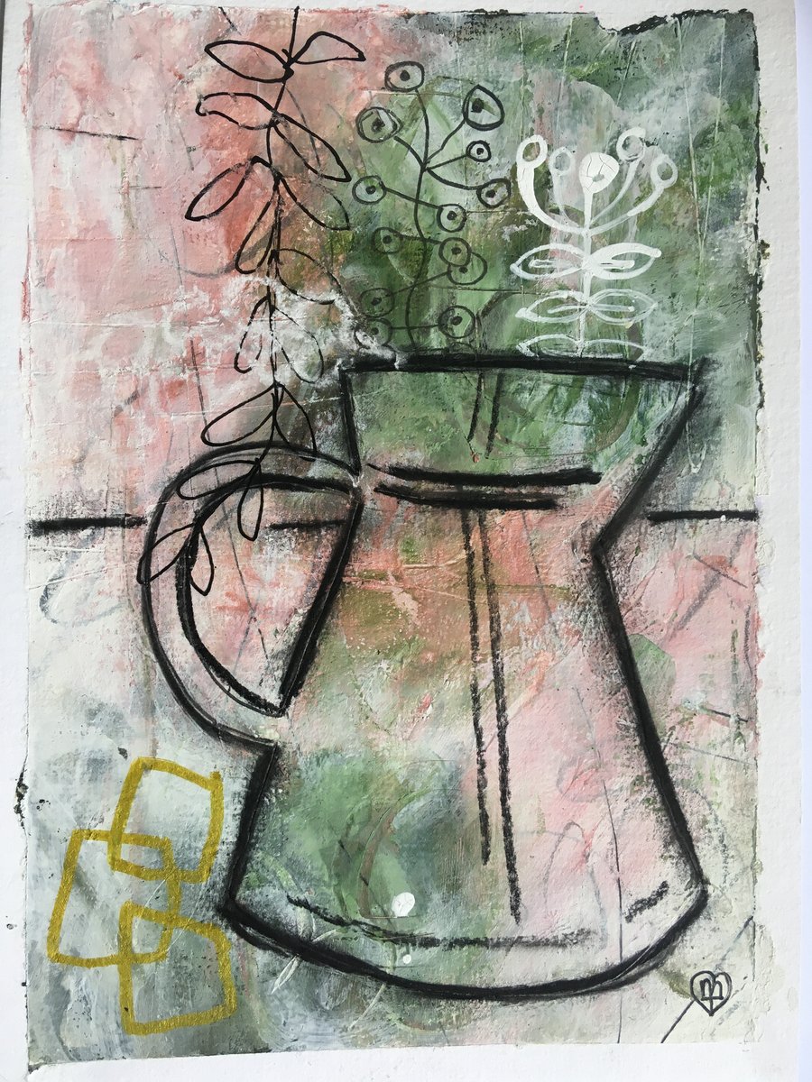 Wildflowers on My Windowsill Original Painting in Acrylic Paints on Paper.