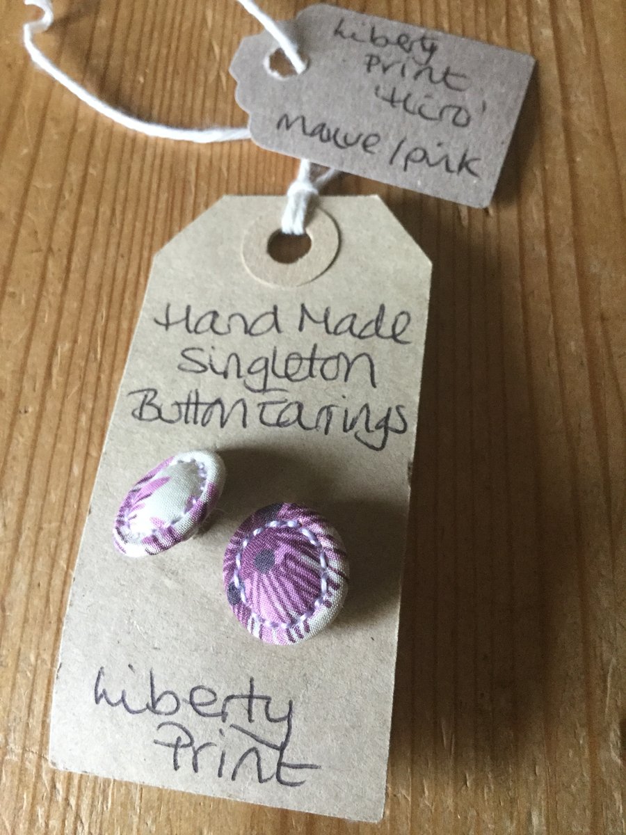 Dorset Button Earrings, Singletons with Liberty ‘Hiro’, Mauve and Pink