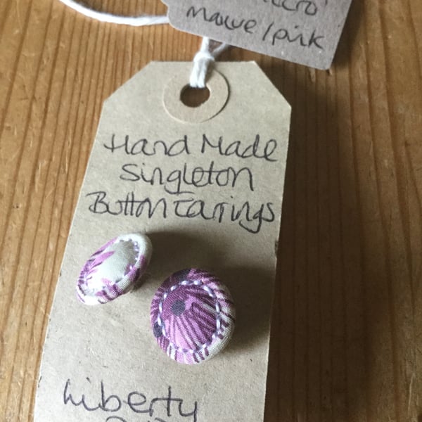 Dorset Button Earrings, Singletons with Liberty ‘Hiro’, Mauve and Pink
