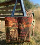 Woodland barn tapestry and reclaimed denim tote bag with cotton lining