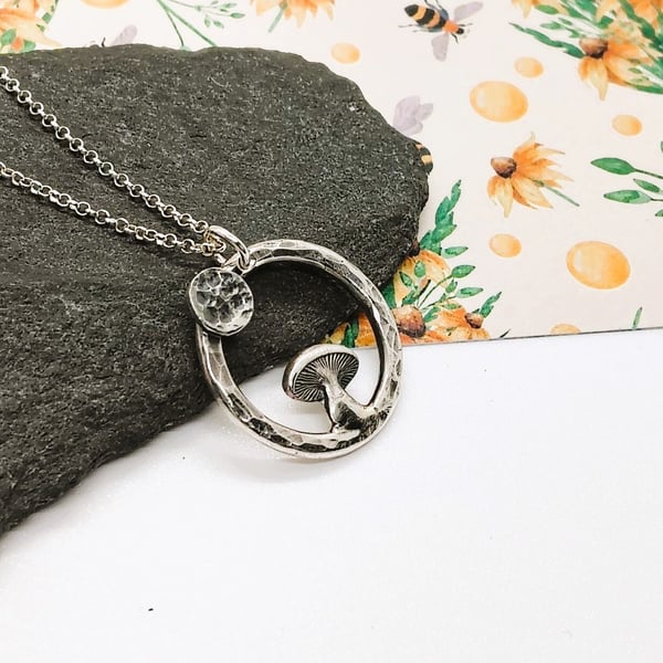 Mushroom necklace sterling silver , ref 2