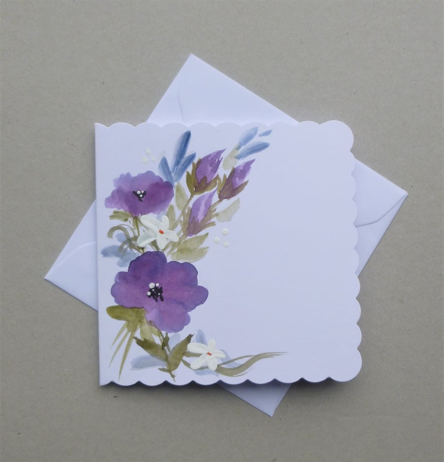 greetings card hand painted floral blank card ( ref F 431.A5 )