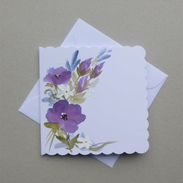 greetings card hand painted floral blank card ( ref F 431.A5 )