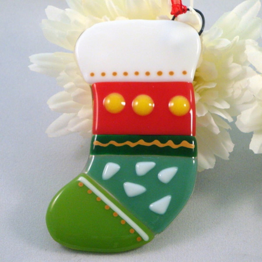 SOLD - Fused Glass Stocking