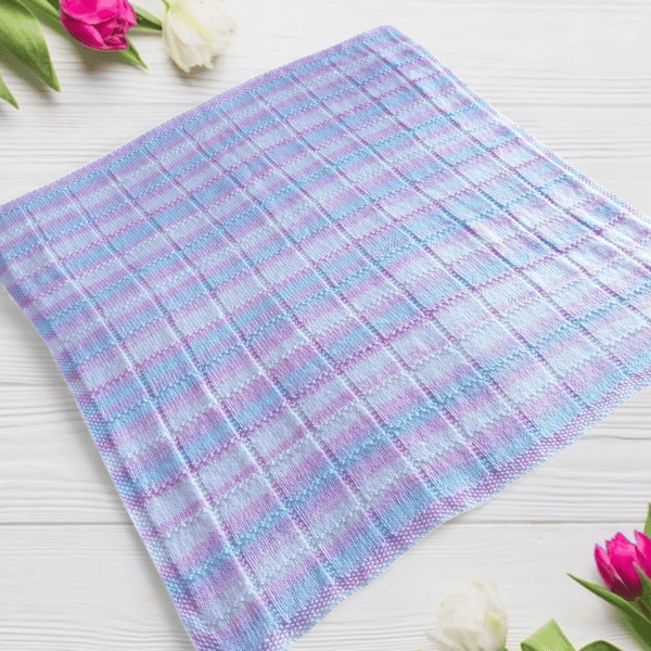 Baby hand knitted blanket in multicolour pastel shades
