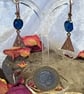Copper Drop Earrings with Blue Beads - Image 2