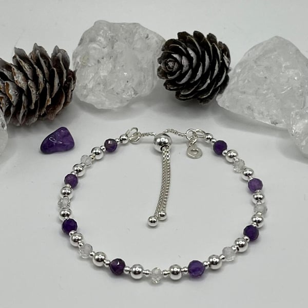Amethyst and quartz crystal bracelet