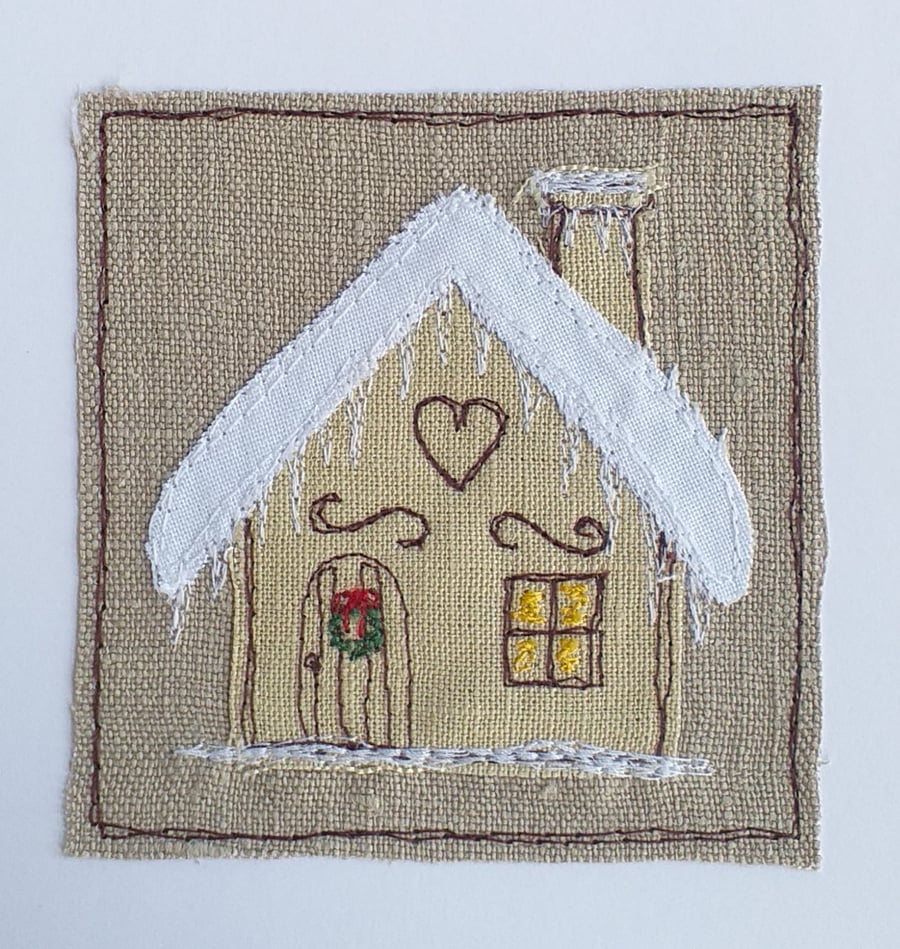 Embroidered Gingerbread House Card