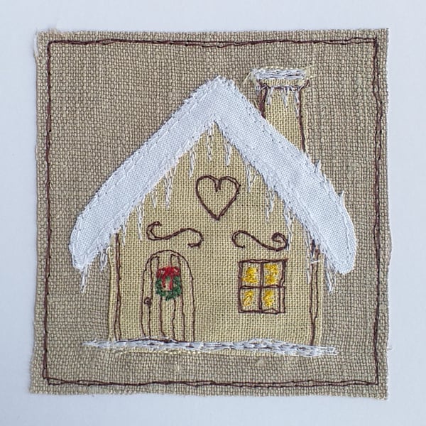 Embroidered Gingerbread House Card