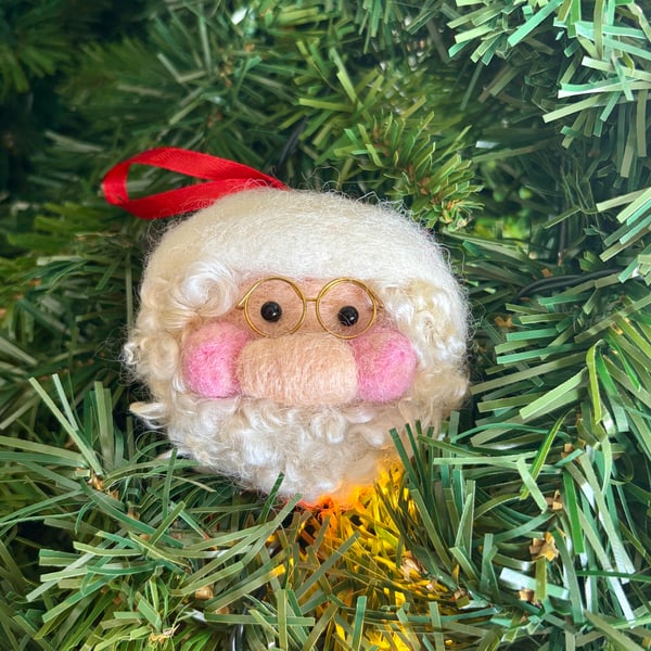 Large Needlefelted wool hanging Father Christmas bauble - made to order