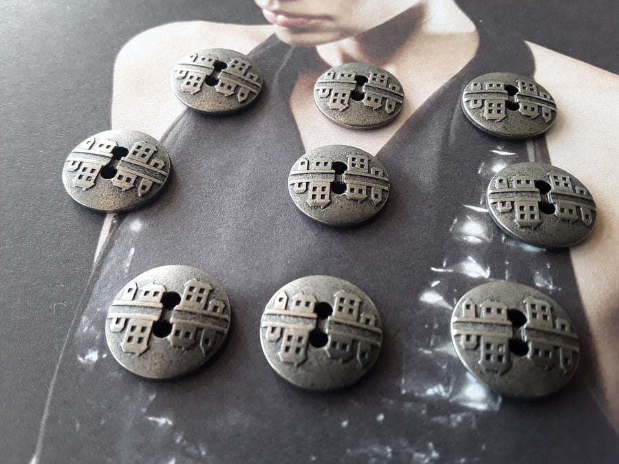 9 16" 15mm 24L Vintage HOUSE buttons Antique Silver. VERY RARE Last 79