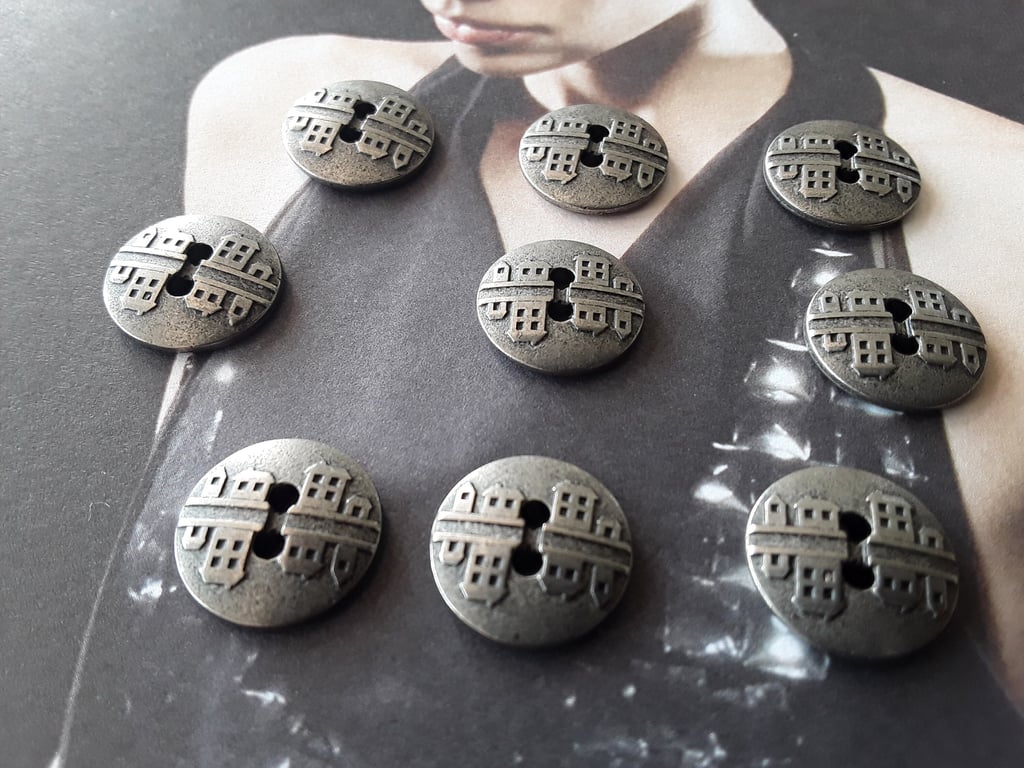 9 16" 15mm 24L Vintage HOUSE buttons Antique Silver. VERY RARE Last 79