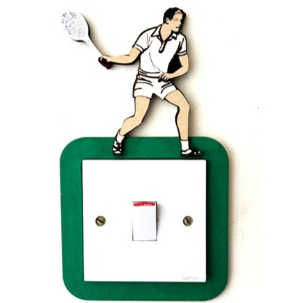 Tennis Player Light Switch Surround Green Plywood Layered Racket Court Sports