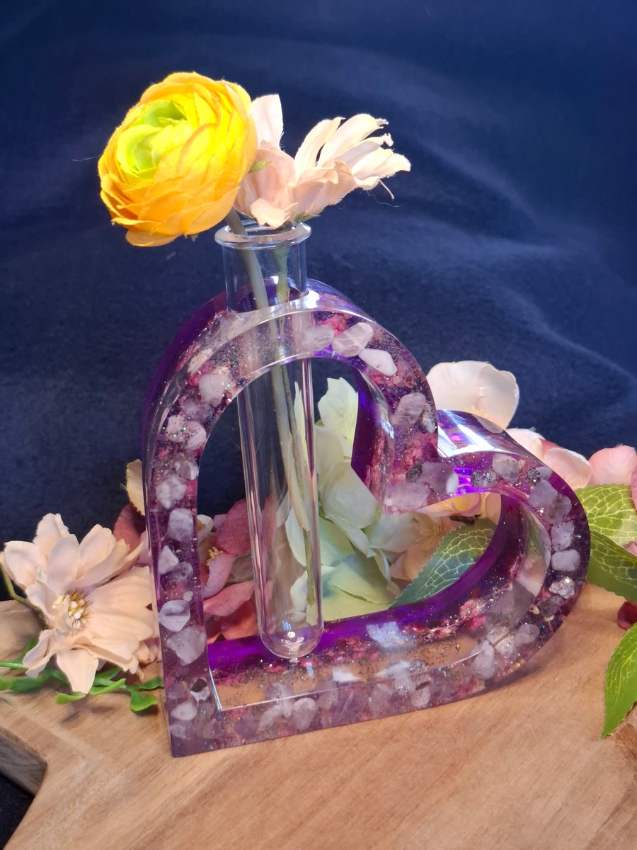 Amethyst filled handmade heart with a test tube vase