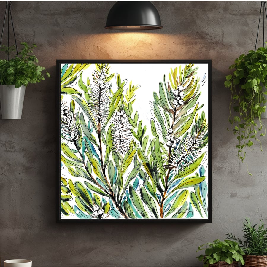Calm Green Tea Tree Art Print - Watercolour - Botanical - Nature - Unframed 