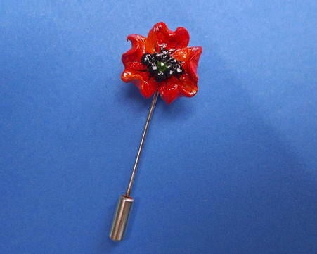 TINY RED POPPY PIN Wedding Corsage Lapel Flower Pin Brooch HANDMADE HAND PAINTED