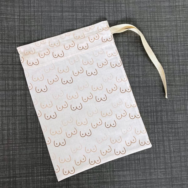 Booby Print Cotton Fabric Drawstring Gift Bag: Reusable Present Wrap. Large