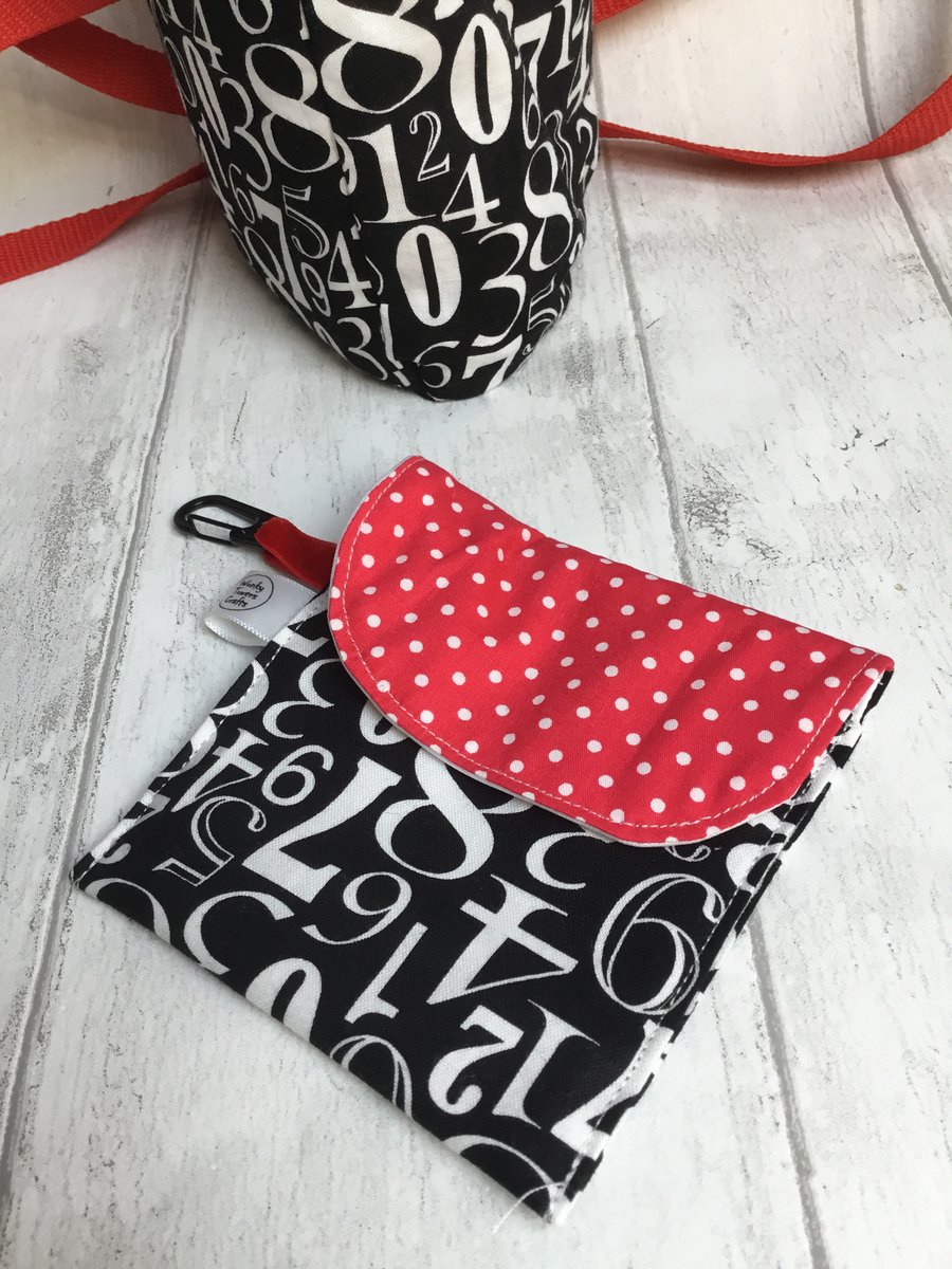 Dog treat pouch. Black and red with with wipe-clean lining