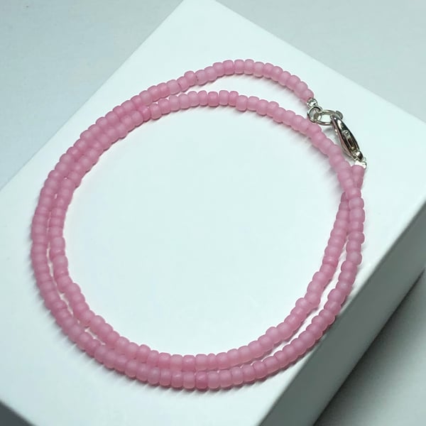 Matt pink glass beaded choker necklace