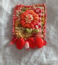 Orangle floral, Slow-stitched and beaded brooch. - Image 8