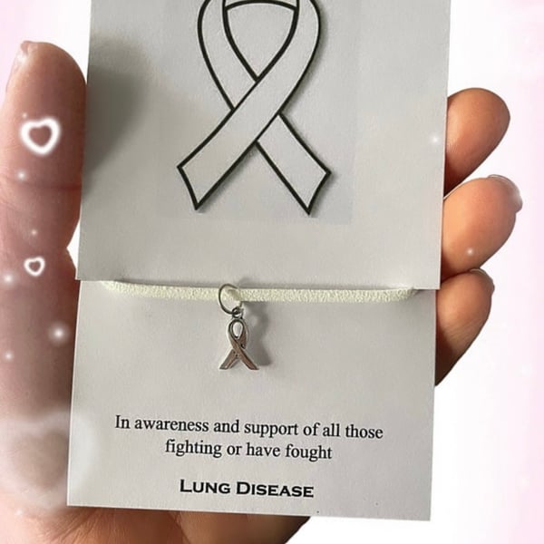 Lung disease awareness ribbon charm corded wish bracelet gift