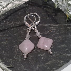 Rose Quartz Silver Plated Lever Back Earrings (HELP A CHARITY)