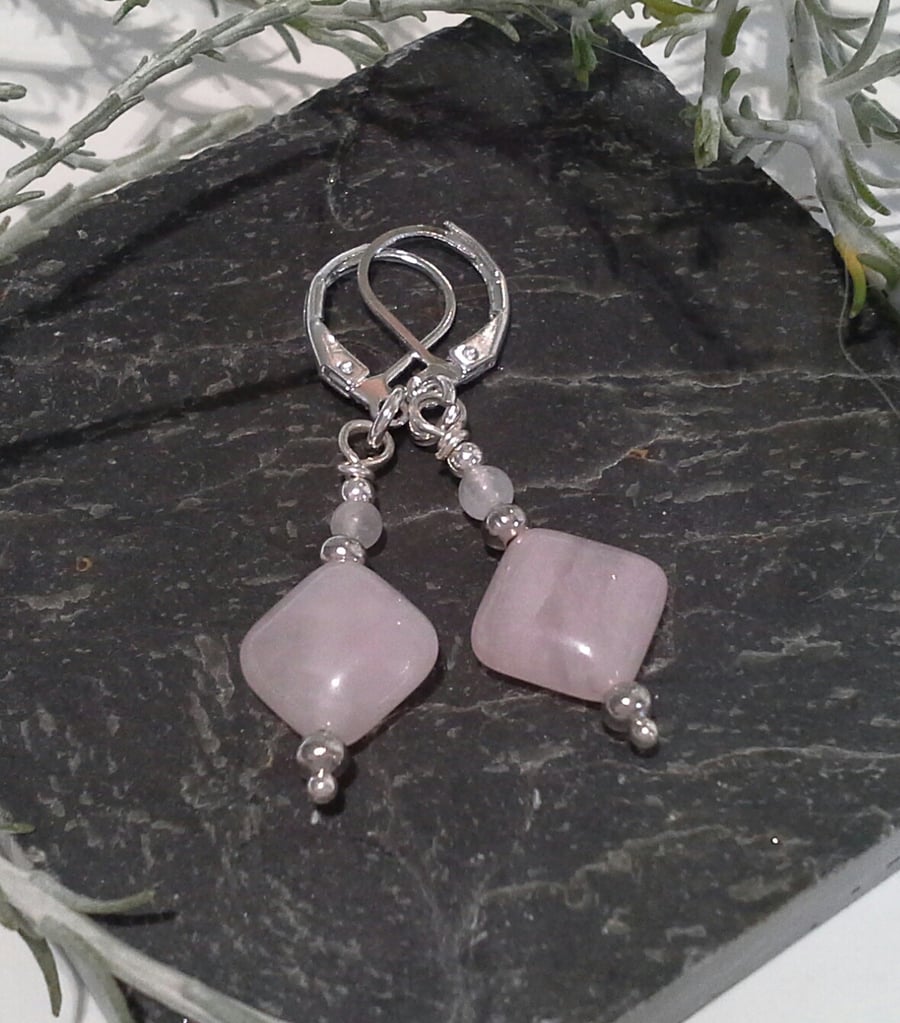 Rose Quartz Silver Plated Lever Back Earrings (HELP A CHARITY)