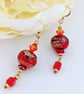 Red Lampwork Glass Dangle Earrings: Gold Filled Ear Wires - Image 2