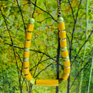 Yellow paper beaded necklace  with preloved pretty green beads