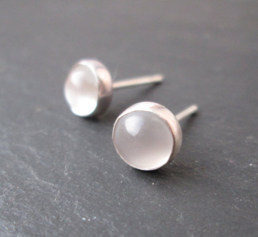 Moonstone Stud Earrings - Gemstone Studs, Sterling Silver Jewellery
