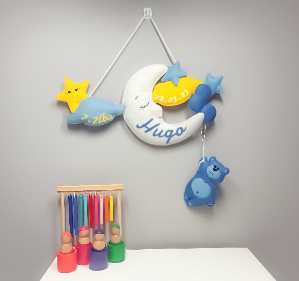 Blue and Yellow Night Sky - Personalised felt nursery wall and door sign