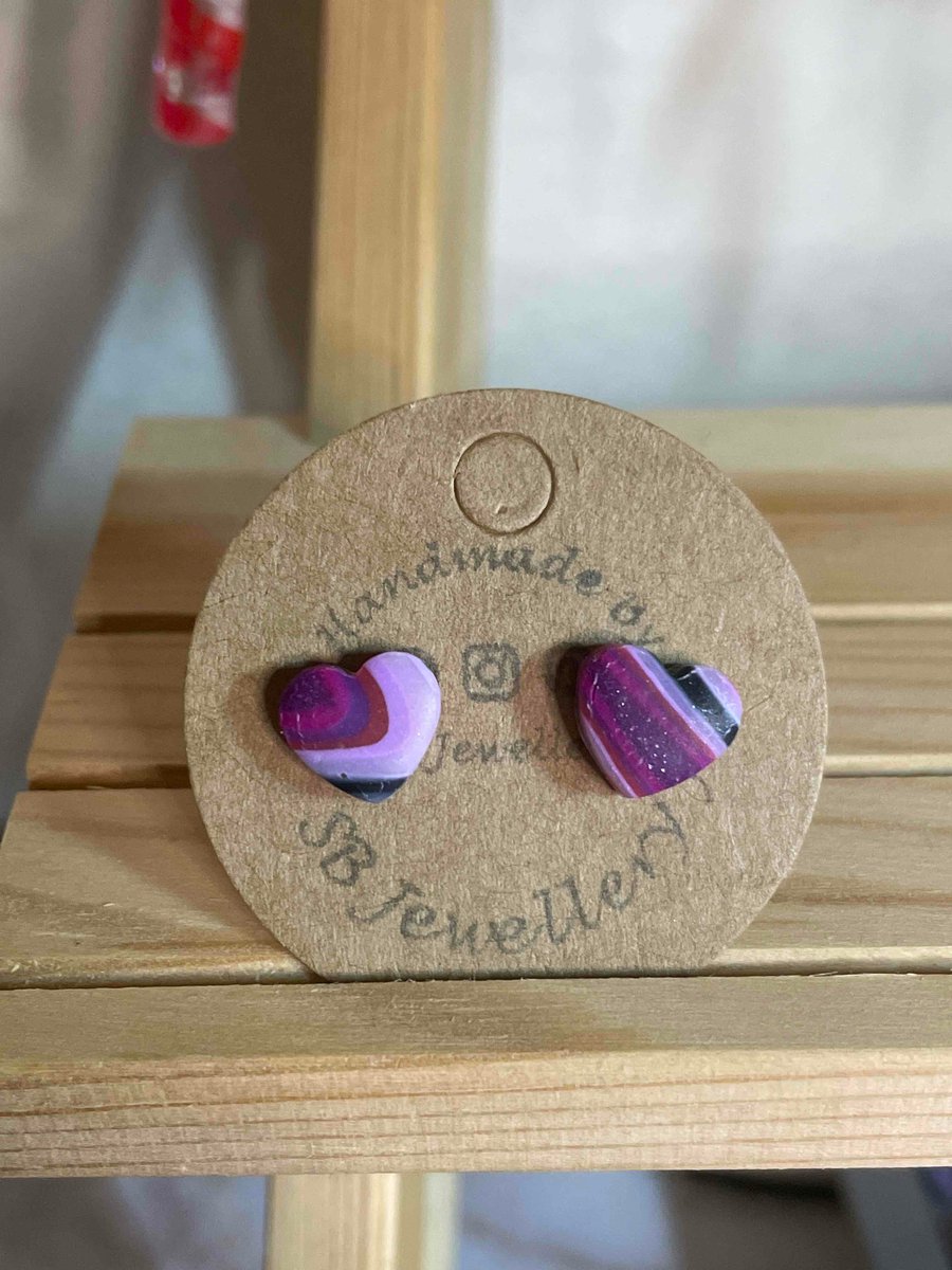 Handmade Polymer Clay Purple Patterned Stud Earrings 