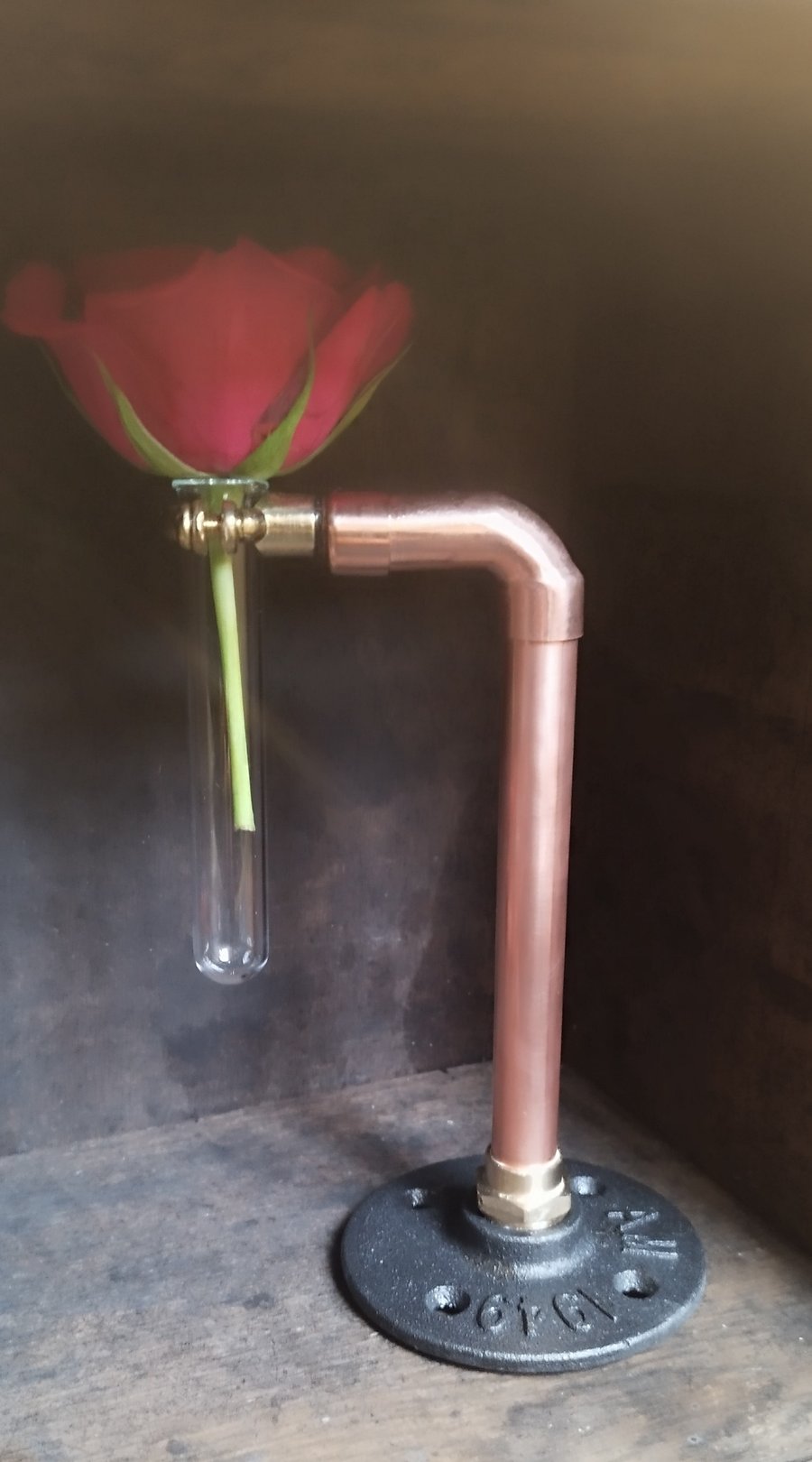 Copper and Glass Vase -  Steampunk Industrial FREE POSTAGE 