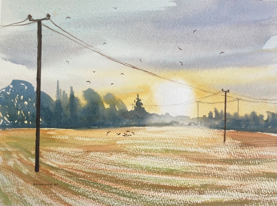 Easby fields sunset (Pure Original Watercolour)