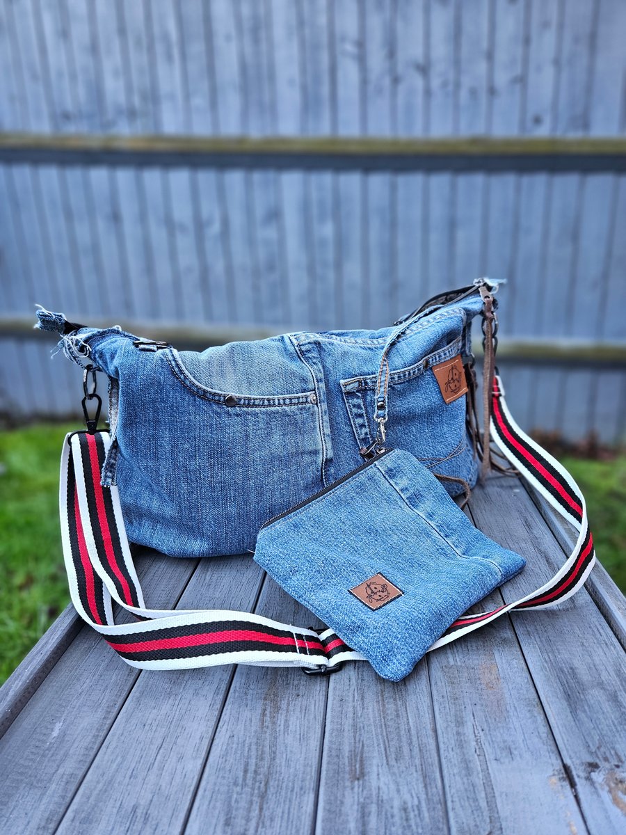 Jeans crossbody bag, denim messenger bag,  handmade jeans bag, slouchy handbag 