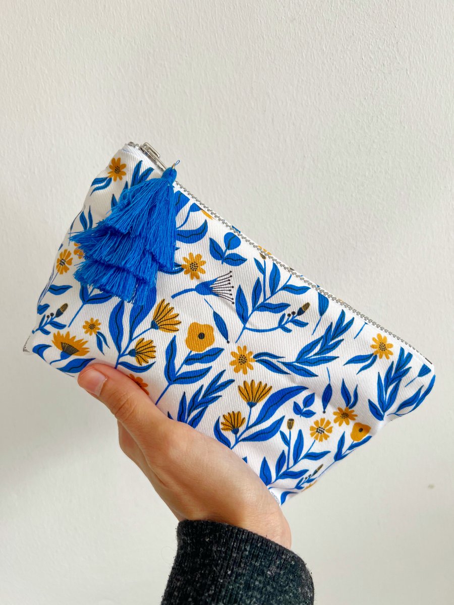 Blue and Yellow wildflowers Make Up Bag