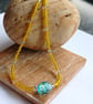 Azure Sun - Yellow and Aqua Artisan Glass Bead Necklace - Image 7