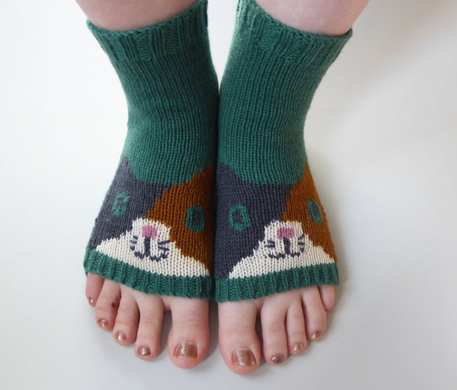 Calico Cat Toeless Yoga Socks, Pilates or Dance Socks