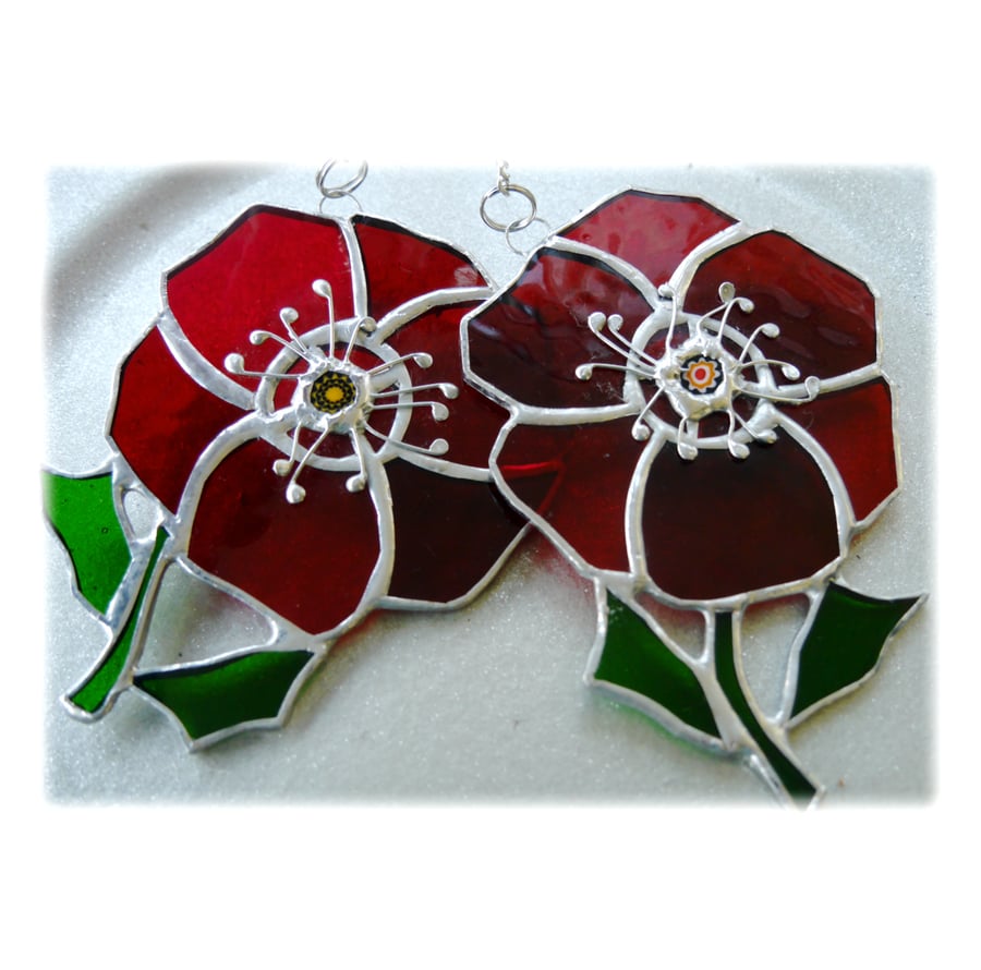Poppy Suncatcher Stained Glass Handmade Red Flower 038 