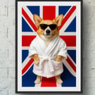 Corgi Cool Britannia Art Print – A4 (240gsm) or A3 (300gsm) – Fun British Wall A