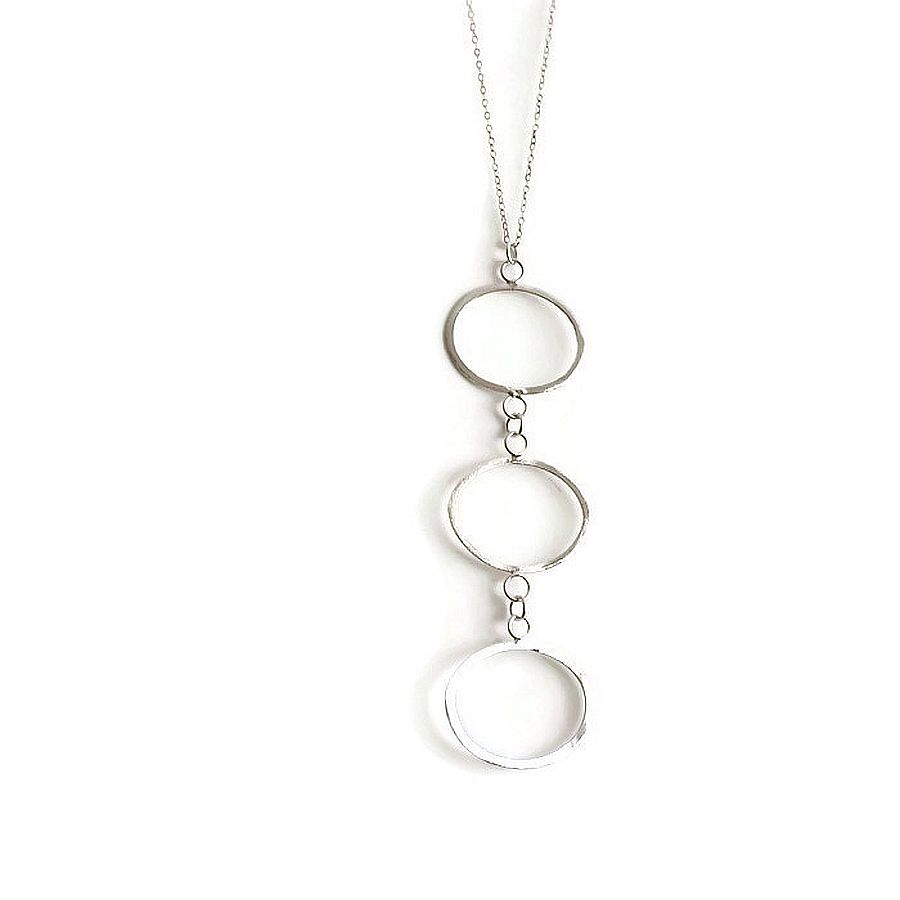 sterling silver triple oval drop long silver pendant