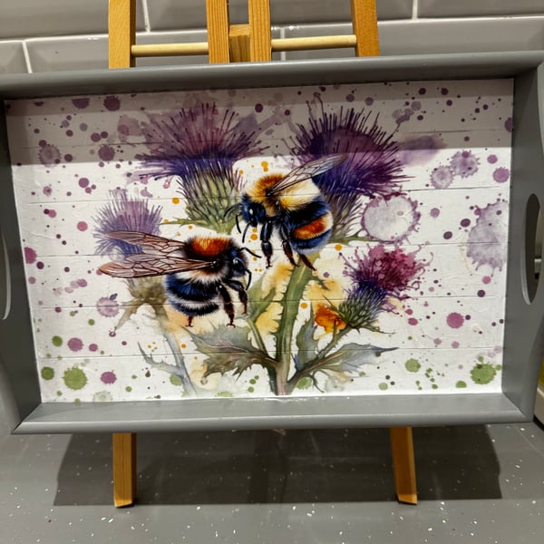 Thistles and Bees Wooden Sofa Tray