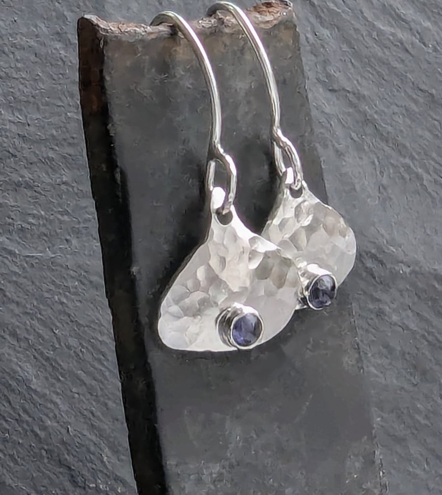 Recycled Sterling Silver Iolite Fan Drop Earrings