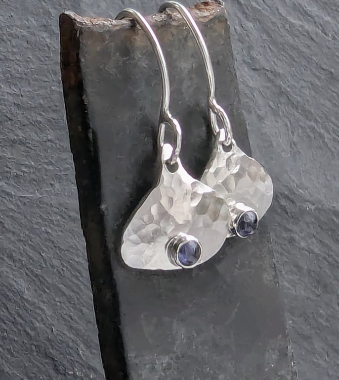 Recycled Sterling Silver Iolite Fan Drop Earrings