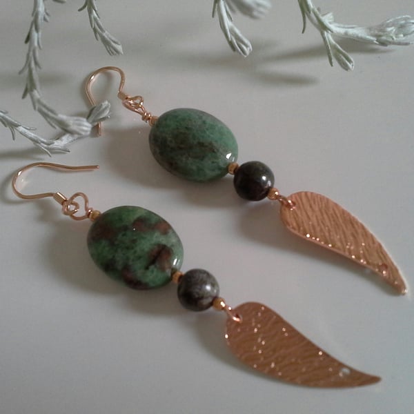 Fancy Forest Green Jasper Rose Gold Vermeil Earrings