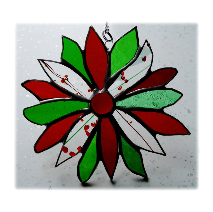 Holly Stained Glass Suncatcher Flower Christmas Decoration 006