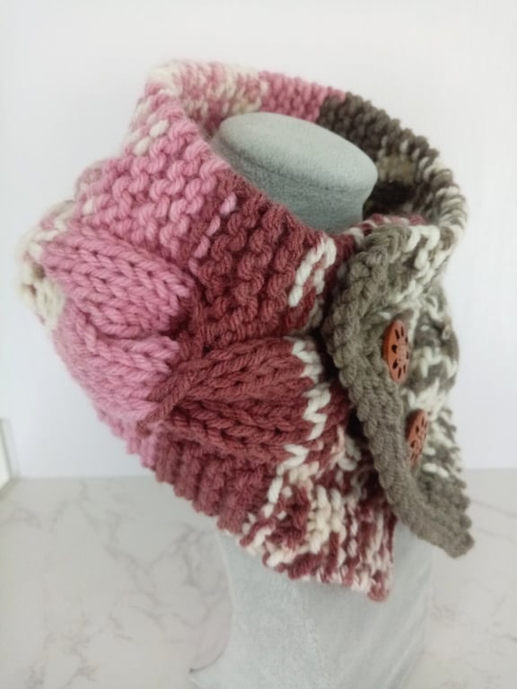 Merino Fair Isle Style Cable Knit Neck Warmer, Handmade Scarf, Nordic Style