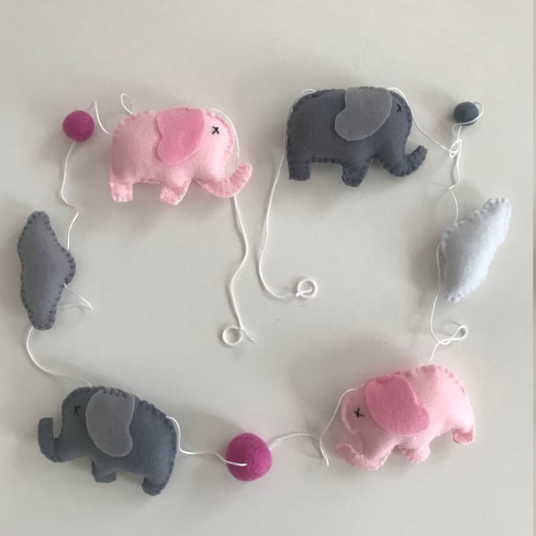 Elephant Felt Garland, Handmade Felt Decoration, Handmade Jungle Bunting, Elepha