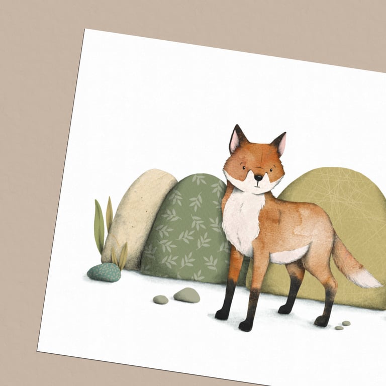 Fox illustration postcard