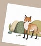 Fox illustration postcard